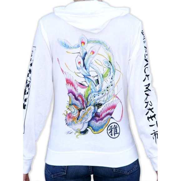 Clark North Tops - Discontinued! Fire Bird Custom Tattoo Art White Thin Hoodie S-M-L-XL
